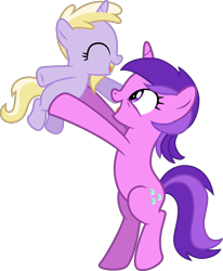 Size: 4000x4850 | Tagged: safe, artist:bounswetie, artist:radomila radon, amethyst star (mlp), dinky hooves (mlp), equine, fictional species, mammal, pony, unicorn, feral, friendship is magic, hasbro, my little pony, .svg available, 2020, absurd resolution, base used, bipedal, cute, duo, duo female, eyes closed, female, filly, foal, happy, horn, inkscape, mare, on model, siblings, simple background, sister, sisters, size difference, smiling, tail, transparent background, vector, young