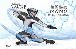 Size: 1113x720 | Tagged: safe, artist:texasuberalles, part of a set, lemur, mammal, primate, feral, avatar: the last airbender, chinese, colored pencil drawing, indri lemur, marker drawing, solo, waterbending