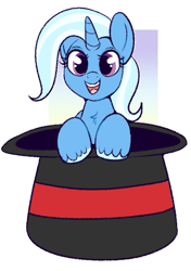 Size: 473x673 | Tagged: safe, artist:lulubell, trixie (mlp), equine, fictional species, mammal, pony, unicorn, feral, friendship is magic, hasbro, my little pony, 2021, blue body, blue fur, chest fluff, clothes, cute, female, fluff, fur, happy, hat, horn, looking at you, mare, open mouth, purple eyes, smiling, solo, solo female, top hat