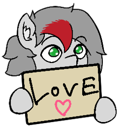 Size: 256x256 | Tagged: safe, artist:move, furbooru exclusive, oc, oc only, oc:move, equine, fictional species, mammal, pegasus, pony, feral, friendship is magic, hasbro, my little pony, 1:1, cute, love, low res, male, sign, solo, solo male