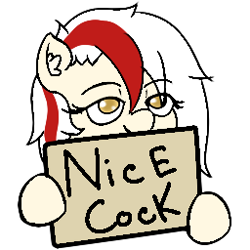 Size: 256x256 | Tagged: suggestive, artist:move, furbooru exclusive, oc, oc only, oc:arya, equine, fictional species, mammal, pegasus, pony, feral, friendship is magic, hasbro, my little pony, 1:1, female, golden eyes, low res, meme, nice cock, sign, smiling, solo, solo female, swearing, vulgar