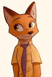 Size: 1280x1898 | Tagged: safe, artist:enginetrap, nick wilde (zootopia), canine, fox, mammal, red fox, anthro, disney, zootopia, 2019, green eyes, male, smiling, solo, solo male