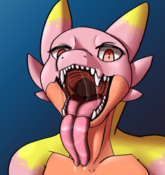 Size: 2500x2648 | Tagged: suggestive, artist:wolfosb, oc, oc only, oc:alyssa (kojondian), fictional species, kobold, reptile, anthro, bust, fangs, female, high res, mawshot, open mouth, solo, solo female, teeth, tongue, tongue out