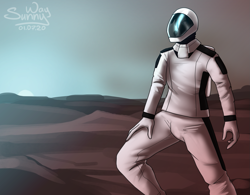 Size: 1279x1000 | Tagged: safe, artist:sunny way, equine, horse, mammal, anthro, spacex, clothes, costume, male, mars, solo, solo male, space, spacesuit, stallion, sun, sunset