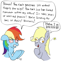 Size: 2000x2000 | Tagged: safe, artist:ebbysharp, derpy hooves (mlp), rainbow dash (mlp), equine, fictional species, mammal, pegasus, pony, feral, friendship is magic, hasbro, my little pony, 2020, angry, atg 2020, cross-popping veins, dialogue, duo, duo female, female, high res, mare, meme, newbie artist training grounds, simple background, speech bubble, talking, teary eyes, white background