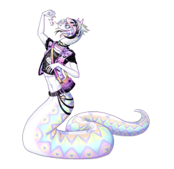 Size: 1878x1828 | Tagged: safe, artist:deskydillo, oc, oc only, fictional species, mammal, mouse, reptile, rodent, snake, viper, anthro, feral, naga, carnivore, duo, food chain, gaboon viper, goth, imminent vore, pastel goth, predator, prey, snake tail, tail