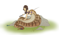Size: 3174x1889 | Tagged: safe, artist:fluffyxai, oc, oc only, oc:fukahara asuka, fictional species, mammal, reptile, snake, humanoid, lamia, 2018, female, snake tail, solo, solo female, sword, tail, weapon
