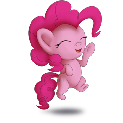 Size: 1500x1500 | Tagged: safe, artist:redquoz, pinkie pie (mlp), earth pony, equine, fictional species, mammal, pony, feral, friendship is magic, hasbro, my little pony, 2016, chibi, eyes closed, female, jumping, open mouth, shadow, simple background, smiling, solo, solo female, tail, transparent background