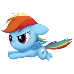 Size: 1500x1500 | Tagged: safe, artist:redquoz, rainbow dash (mlp), equine, fictional species, mammal, pegasus, pony, feral, friendship is magic, hasbro, my little pony, 2016, chibi, cutie mark, ears laid back, female, flying, hair, magenta eyes, rainbow hair, simple background, smirk, smol, solo, solo female, tail, transparent background
