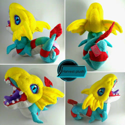 Size: 960x960 | Tagged: safe, artist:buohohoh, fictional species, seadramon, feral, digimon, 2017, ambiguous gender, blue eyes, chibi, colored tongue, fangs, fins, irl, open mouth, photo, photographed artwork, plushie, purple tongue, slit pupils, solo, solo ambiguous, tail, teeth, tongue