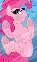 Size: 480x800 | Tagged: safe, artist:jen-neigh, pinkie pie (mlp), earth pony, equine, fictional species, mammal, pony, feral, friendship is magic, hasbro, my little pony, 2017, against glass, cute, female, glass, hair, head turn, hooves, looking at you, mane, mare, pink hair, pink mane, smiling, solo, solo female, tail, underhoof