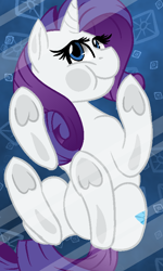 Size: 480x800 | Tagged: safe, artist:jen-neigh, rarity (mlp), equine, fictional species, mammal, pony, unicorn, feral, friendship is magic, hasbro, my little pony, 2017, against glass, cute, female, glass, head turn, hooves, horn, looking at you, mare, smiling, solo, solo female, tail, underhoof