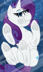 Size: 480x800 | Tagged: safe, alternate version, artist:jen-neigh, rarity (mlp), equine, fictional species, mammal, pony, unicorn, feral, friendship is magic, hasbro, my little pony, against glass, cute, eyeshadow, female, glass, head turn, hooves, horn, looking at you, makeup, mare, smiling, solo, solo female, tail, underhoof