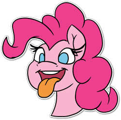 Size: 1171x1162 | Tagged: safe, artist:jen-neigh, pinkie pie (mlp), earth pony, equine, fictional species, mammal, pony, feral, friendship is magic, hasbro, my little pony, bust, double outline, female, hair, mane, mare, pink hair, pink mane, portrait, silly, simple background, solo, solo female, tongue, tongue out, transparent background