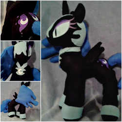 Size: 2400x2400 | Tagged: safe, artist:fleecefriendship, nightmare moon (mlp), equine, fictional species, mammal, pony, feral, friendship is magic, hasbro, my little pony, 2014, feathered wings, feathers, female, high res, irl, mare, photo, photographed artwork, plushie, slit pupils, solo, solo female, tail, wings