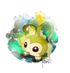 Size: 1280x1336 | Tagged: dead source, safe, artist:morazart, fictional species, tanemon, feral, digimon, open mouth, plant, signature, simple background, solo, solo ambiguous, white background