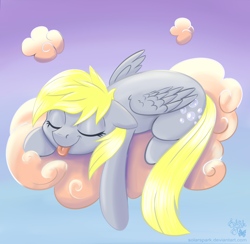 Size: 4100x4000 | Tagged: safe, artist:solarspark, derpy hooves (mlp), equine, fictional species, mammal, pegasus, pony, feral, friendship is magic, hasbro, my little pony, 2020, absurd resolution, atg 2020, blep, cloud, cute, eyes closed, feathered wings, feathers, female, folded wings, lying down, mare, newbie artist training grounds, on a cloud, prone, signature, sleeping, solo, solo female, tail, tongue, tongue out, wings