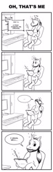 Size: 1280x4160 | Tagged: safe, artist:fuzzgod5, oc, oc only, equine, fictional species, mammal, pony, unicorn, feral, friendship is magic, hasbro, my little pony, 2020, atg 2020, beard, black and white, chair, comic, computer, grayscale, horn, male, monochrome, newbie artist training grounds, stallion, stylus, tablet, tail, telekinesis
