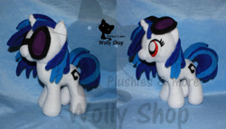 Size: 700x400 | Tagged: safe, artist:wollyshop, vinyl scratch (mlp), equine, fictional species, mammal, pony, unicorn, feral, cc by-nc-nd, creative commons, friendship is magic, hasbro, my little pony, 2012, female, glasses, horn, irl, mare, photo, photographed artwork, plushie, smiling, solo, solo female, tail