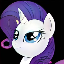 Size: 1024x1024 | Tagged: safe, artist:thisponydoesnotexist, rarity (mlp), equine, fictional species, mammal, pony, unicorn, feral, friendship is magic, hasbro, my little pony, artificial intelligence, bust, female, horn, looking at you, mare, neural network, portrait, smiling, solo, solo female
