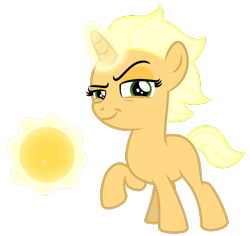 Size: 550x520 | Tagged: safe, artist:elementbases, artist:radomila radon, sungold (mlp), equine, fictional species, mammal, pony, unicorn, feral, friendship is magic, hasbro, my little pony, my little pony: the movie, .svg available, 2020, ball, base used, female, filly, foal, glowing, glowing horn, horn, inkscape, looking at you, simple background, solo, solo female, svg, tail, transparent background, vector, young