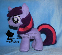Size: 1000x900 | Tagged: safe, artist:wollyshop, twilight sparkle (mlp), equine, fictional species, mammal, pony, unicorn, feral, friendship is magic, hasbro, my little pony, 2012, female, filly, foal, horn, irl, photo, photographed artwork, plushie, smiling, solo, solo female, tail, watermark, young, younger