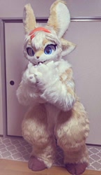 Size: 420x726 | Tagged: species needed, safe, artist:faeki_dk, artist:mochiriworks, collaboration, oc, oc only, mammal, anthro, 2020, fursuit, irl, paws, photo, smiling, solo