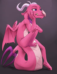 Size: 2550x3300 | Tagged: safe, artist:silfoe, ballista (mlp), dragon, fictional species, reptile, western dragon, feral, friendship is magic, hasbro, my little pony, 2019, 2d, bored, claws, dragoness, female, high res, sitting, solo, solo female, tail