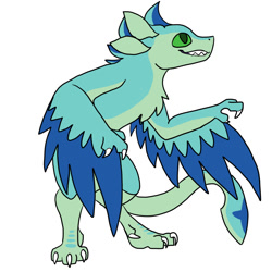 Size: 1000x1000 | Tagged: safe, artist:spagon, oc, oc only, oc:luvashi, avali, fictional species, semi-anthro, blue feathers, claws, feathers, female, four ears, green eyes, green feathers, solo, solo female, tail