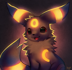 Size: 700x683 | Tagged: safe, artist:foxlett, eeveelution, fictional species, mammal, umbreon, feral, nintendo, pokémon, 2019, ambiguous gender, black body, black fur, front view, fur, open mouth, open smile, red eyes, signature, smiling, solo, solo ambiguous, tail, three-quarter view