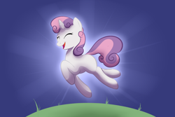 Size: 1280x853 | Tagged: dead source, safe, artist:braeburned, sweetie belle (mlp), equine, fictional species, mammal, pony, unicorn, feral, friendship is magic, hasbro, my little pony, 2012, abstract background, eyelashes, eyes closed, female, filly, foal, fur, grass, hair, horn, open mouth, pink hair, purple hair, side view, solo, solo female, tail, white body, white fur, young