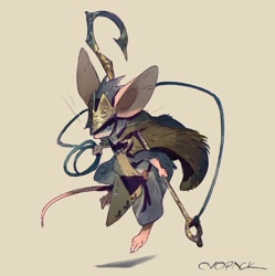 Size: 1280x1283 | Tagged: safe, artist:ovopack, mammal, mouse, rodent, feral, ambiguous gender, armor, hook, solo, solo ambiguous, tail