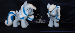 Size: 1200x538 | Tagged: safe, artist:wollyshop, oc, oc only, oc:snowdrop, equine, fictional species, mammal, pegasus, pony, feral, friendship is magic, hasbro, my little pony, 2013, feathered wings, feathers, female, filly, foal, irl, photo, photographed artwork, plushie, smiling, solo, solo female, tail, watermark, wings, young