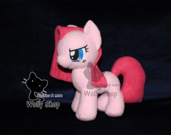 Size: 1268x1000 | Tagged: safe, artist:wollyshop, pinkamena diane pie (mlp), pinkie pie (mlp), earth pony, equine, fictional species, mammal, pony, feral, friendship is magic, hasbro, my little pony, female, filly, foal, hair, irl, mane, photo, photographed artwork, pink hair, pink mane, plushie, smug, solo, solo female, tail, watermark, young, younger