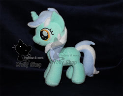 Size: 800x623 | Tagged: safe, artist:wollyshop, lyra heartstrings (mlp), equine, fictional species, mammal, pony, unicorn, feral, friendship is magic, hasbro, my little pony, commission, female, filly, foal, horn, irl, photo, photographed artwork, plushie, smiling, solo, solo female, tail, watermark, young, younger