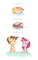 Size: 663x1024 | Tagged: safe, artist:yuji8sushi, cheese sandwich (mlp), pinkie pie (mlp), earth pony, equine, fictional species, mammal, pony, feral, friendship is magic, hasbro, my little pony, cheesepie (mlp), female, food, male, male/female, pie, pun, sandwich, visual pun