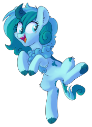 Size: 3148x4344 | Tagged: safe, artist:pucksterv, oc, oc only, oc:monsoon, equine, fictional species, kirin, mammal, feral, friendship is magic, hasbro, my little pony, female, gift art, happy, jumping, looking at you, open mouth, simple background, solo, solo female, tail, transparent background