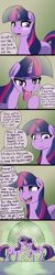 Size: 2000x10000 | Tagged: suggestive, artist:limelightu, twilight sparkle (mlp), alicorn, equine, fictional species, mammal, pony, unicorn, feral, comic:intertwimentional, friendship is magic, hasbro, my little pony, absurd resolution, alternate universe, comic, dialogue, fetish, horn, imminent vore, implied vore, licking, self paradox, slightly chubby, tail, talking, time travel, tongue, tongue out, willing prey, willing vore