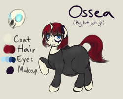 Size: 2000x1615 | Tagged: safe, artist:limelightu, oc, oc:ossea, equine, fictional species, mammal, pony, unicorn, feral, friendship is magic, hasbro, my little pony, clothes, fat, hooves, horn, makeup, necromancer, reference sheet, robe, skull, solo, tail