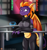 Size: 2300x2450 | Tagged: safe, artist:novaspark, spyro the dragon (spyro), dragon, fictional species, reptile, western dragon, anthro, spyro the dragon (series), clothes, cyberpunk, dragoness, female, folded wings, high res, horns, rule 63, solo, solo female, spines, tail, webbed wings, wings