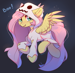 Size: 3000x2900 | Tagged: safe, artist:fensu-san, fluttershy (mlp), equine, fictional species, mammal, pegasus, pony, feral, friendship is magic, hasbro, my little pony, 2020, clothes, costume, cute, ear fluff, feathered wings, feathers, female, fluff, ghost costume, hair, halloween, halloween costume, high res, holiday, kemono, leg fluff, mane, mare, pink hair, pink mane, signature, solo, solo female, tail, wholesome, wings