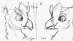 Size: 4560x2566 | Tagged: safe, artist:xeirla, oc, oc only, oc:gyro feather, oc:gyro feather (gryphon), bird, feline, fictional species, galliform, gryphon, mammal, peacock gryphon, peafowl, ambiguous form, beak, bust, feathered wings, feathers, male, monochrome, portrait, solo, solo male, wings