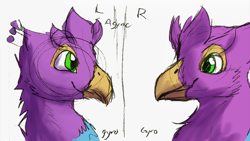 Size: 4560x2566 | Tagged: safe, artist:gyrotech, artist:xeirla, edit, oc, oc only, oc:gyro feather, oc:gyro feather (gryphon), bird, feline, fictional species, galliform, gryphon, mammal, peacock gryphon, peafowl, ambiguous form, beak, bust, color edit, feathered wings, feathers, green eyes, male, pink feathers, portrait, solo, solo male, wings
