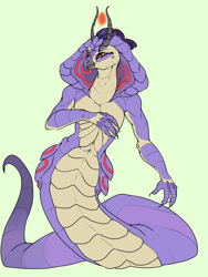 Size: 1772x2362 | Tagged: safe, artist:sourcherry, nameless oc, oc, oc only, fictional species, reptile, snake, anthro, naga, friendship is magic, hasbro, my little pony, female, simple background, snake tail, solo, solo female, tail