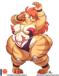 Size: 825x1050 | Tagged: safe, artist:nekocrispy, oc, oc only, oc:sandra (nekocrispy), cat, feline, mammal, anthro, 2020, big breasts, breasts, fat, female, looking at you, overweight, patreon logo, signature, simple background, solo, solo female, tail, thick thighs, thighs, transparent background, url