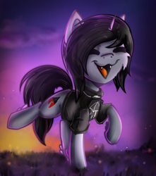 Size: 714x809 | Tagged: safe, artist:deraniel, equine, fictional species, mammal, pony, unicorn, feral, friendship is magic, hasbro, kellin quinn, my little pony, sleeping with sirens, 2019, black hair, black mane, black tail, cheek fluff, clothes, commission, cutie mark, digital art, disguise, disguised siren, fangs, feralized, fluff, fur, furrified, gray fur, hair, happy, hoof fluff, horn, jewelry, male, mane, necklace, open mouth, ponified, raised leg, shirt, solo, solo male, spiral horn, stallion, t-shirt, tail, teeth, topwear, ych result