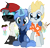Size: 5169x5000 | Tagged: safe, artist:djdavid98, artist:pirill, collaboration, oc, oc only, oc:carbon copy, oc:double colon, oc:star farer, arthropod, changeling, equine, fictional species, mammal, pony, unicorn, feral, friendship is magic, hasbro, my little pony, 2018, absurd resolution, aloha shirt, alpha channel, blue fur, blue hair, clothes, cutie mark, cyan eyes, fangs, female, food, fur, glasses, green hair, group, group hug, hair, hat, hooves, horn, hug, ice cream, ice cream cone, levitation, magic, male, round glasses, shirt, side hug, simple background, smiling, sunglasses, swimsuit, tail, teeth, telekinesis, tongue, tongue out, topwear, transparent background, trio, vector, yellow hair