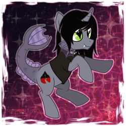 Size: 894x894 | Tagged: safe, artist:kazziepones, equine, fictional species, fish, half-siren, hybrid, mammal, pony, feral, friendship is magic, hasbro, kellin quinn, my little pony, sleeping with sirens, 2019, bipedal, brown hair, brown mane, clothes, commission, curved horn, cutie mark, digital art, fangs, feralized, fins, fish tail, fur, furrified, gray fur, green eyes, hair, hair over one eye, happy, hooves, horn, jewelry, male, mane, necklace, ponified, shirt, slit pupils, smiling, solo, solo male, t-shirt, tail, teeth, topwear, transparent background