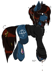 Size: 1629x2341 | Tagged: safe, artist:lrusu, earth pony, equine, fictional species, mammal, pony, undead, zombie, zombie pony, feral, bring me the horizon, friendship is magic, hasbro, my little pony, oliver sykes, 2019, bleeding, blood, blue fur, bone, brown eyes, brown hair, brown mane, brown tail, clothes, commission, cutie mark, digital art, dripping blood, feralized, fur, furrified, hair, hooves, leaf, lip piercing, long sleeves, looking at you, male, mane, messy mane, messy tail, open mouth, piercing, ponified, rainbow blood, scar, shirt, signature, simple background, solo, solo male, stallion, stitches, tail, tattoo, tongue, tongue out, topwear, transparent background