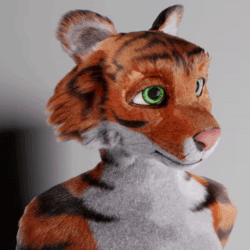 Size: 540x540 | Tagged: safe, artist:expatriate., big cat, feline, mammal, tiger, anthro, 3d, 3d animation, animated, blender cycles, bust, cheek fluff, female, fluff, fur, green eyes, no sound, open mouth, solo, solo female, teeth, webm
